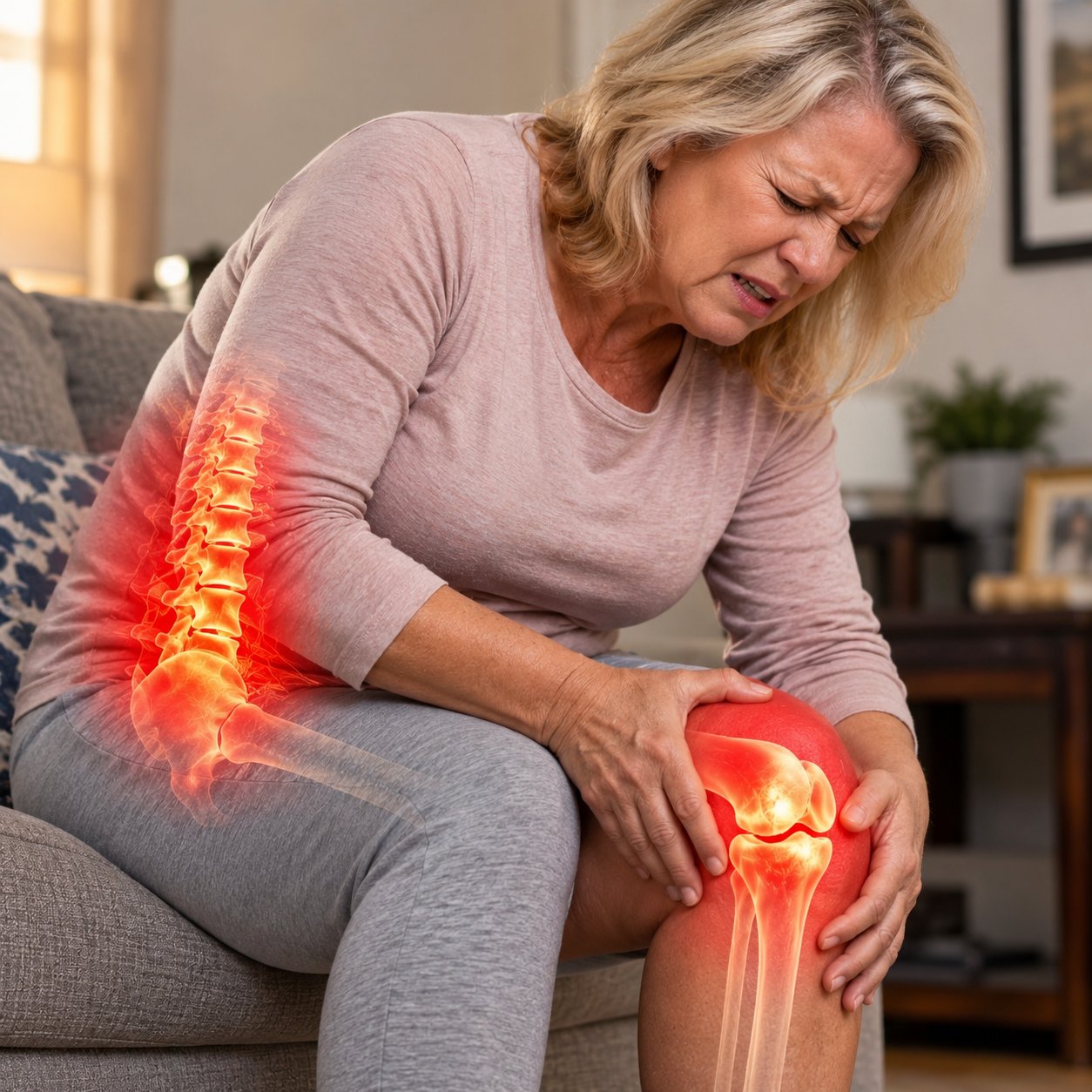 Mature adult experiencing back discomfort